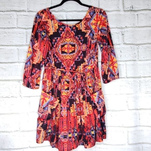 Band of Gypsies Boho Aztec Print Dress Small - Picture 1 of 9
